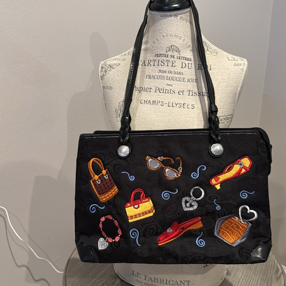 Brighton two sided Embroidered Black Shoulder bag pre owned used - Picture 4 of 9